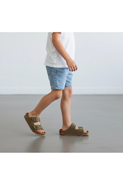 JOJO KIDS çocuk hakiki deri mantar taban terlik , unisex terlik , ayarlana bi...