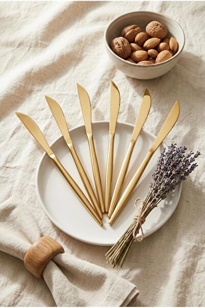 mikudesign 6'lı Lüks Gold Paslanmaz Çelik Yemek Bıçağı Seti (21 cm)