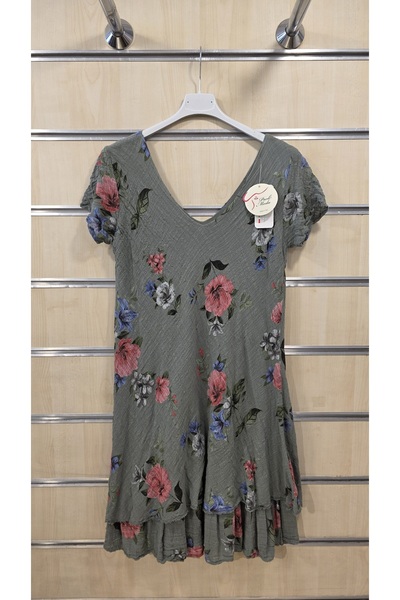 Park Moda Italian Short Dress with V-Neck Cut