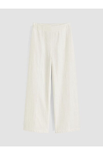 LC Waikiki Lcw Modest Ecru High Waist Wide Leg Women's Crepe Trousers
