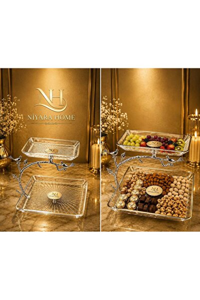 Niyara home 2-layer product presentation fruit snack cookie metal glass