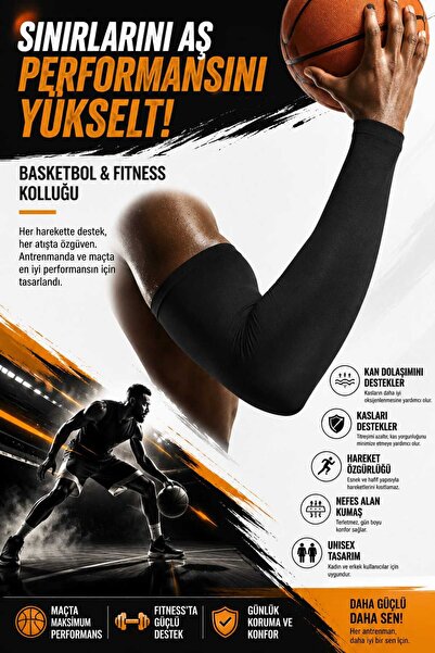 Yukon BASKISIZ Unısex Siyah Spor Tactel Basketbol Voleybol kolluk