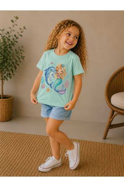 BEBEĞİME ÇORAP Girl's Crew Neck Ballerina Girl Printed Short Sleeve T-Shirt