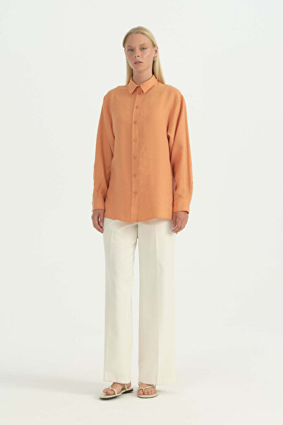 Nihan Modal Vintage Shirt Collar Tunic - Orange