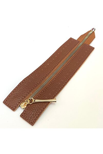 knitme Dikilebilir Çanta Fermuarı Çanta Örgü Malzemesi 6 x 22 Cm Taba - Altın...