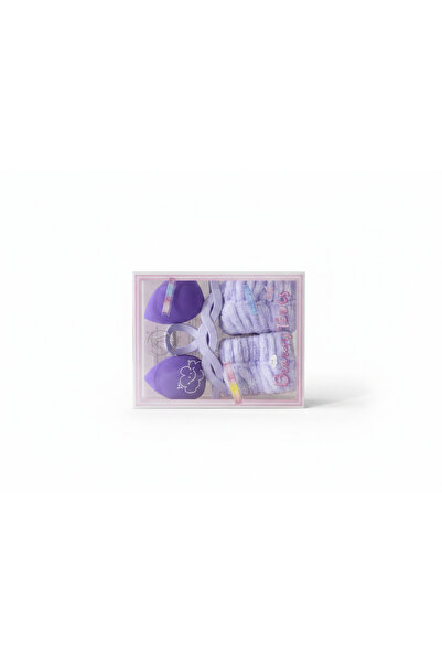 genric Makeup Sponge Set with Massage Comb and Hair Band - Purple