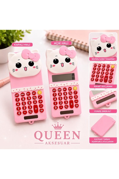 QUEEN AKSESUAR Sevimli pembe fiyonklu 3 boyutlu kedili sürgülü açılıp kapanan...