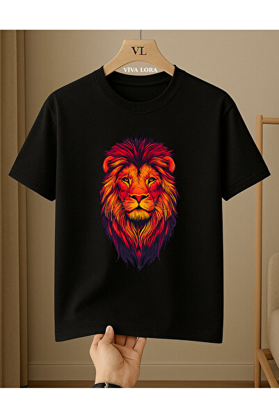 VİVA LORA Red Lion Printed Unisex 100% Cotton Crew Neck Regular T-Shirt