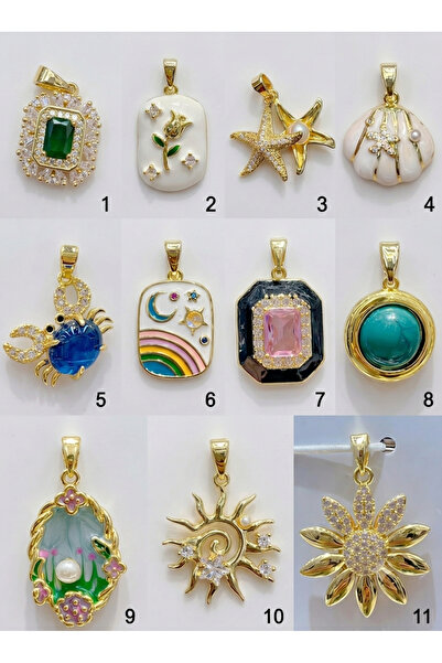 Gosea VIP Seri Gold Kaplama Kolye Ucu -Zirkon Taşlı Mineli Lüks Charm Takı Uç...