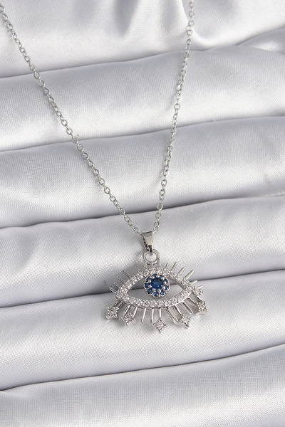 Marsilyan 316L Steel Silver Color Chain Zircon Stone Eye Model Women's Neckla...
