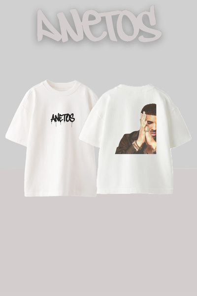 Anetos Λευκό μπλουζάκι Drake_39 με στάμπα σχεδίου Unisex Oversize