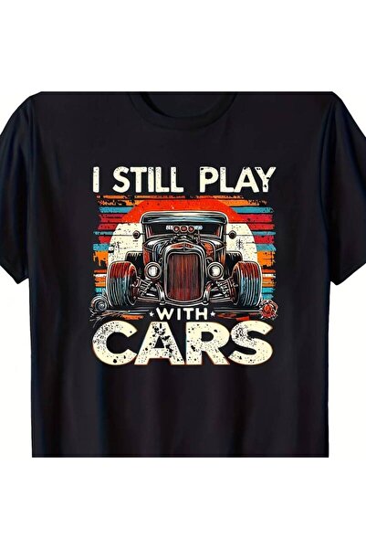 LİNA06 تي شيرت ميكانيكي بتصميم سيارة كلاسيكية وطباعة عتيقة - قميص بياقة مستدي...