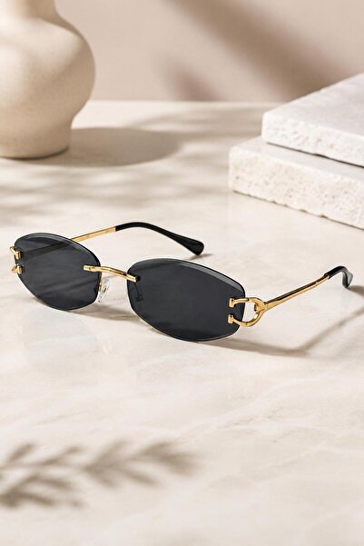 LUPİX Vintage Stil İnce Saplı Oval Siyah Güneş Gözlüğü