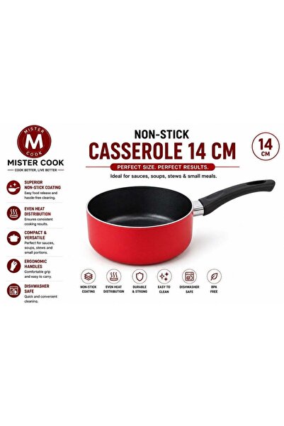 MISTERCOOK Mister Cook Non-Stick Casserole – 14 cm, Red, BPA Free