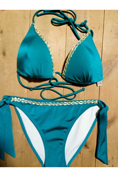 Beach Fashion İşleme Detaylı Dolgulu Üçgen Bikini Takım