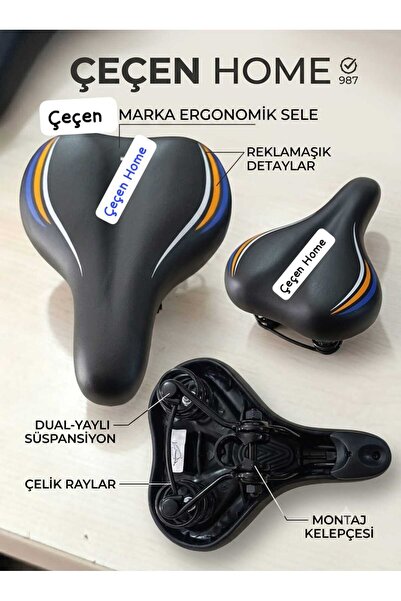 ÇEÇEN HOME Dual Spring Shock Absorber Bike Saddle - Blue Orange Striped Wide ...