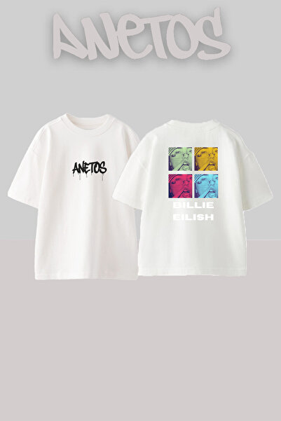 Anetos Billie Eilish_88 Λευκό μπλουζάκι με στάμπα σχεδίου Unisex Oversize