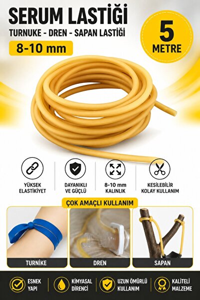 Hobialem 5 Metre 8x10 mm Serum Lastiği Turnike Dren Sapan Lastiği Doğal Latek...