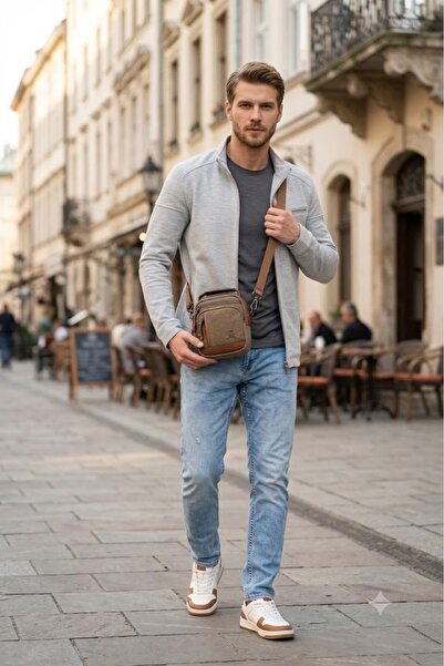 MEGA ÇANTA Mega Men's Canvas Faux Leather Detailed Adjustable Strap Hand Shou...