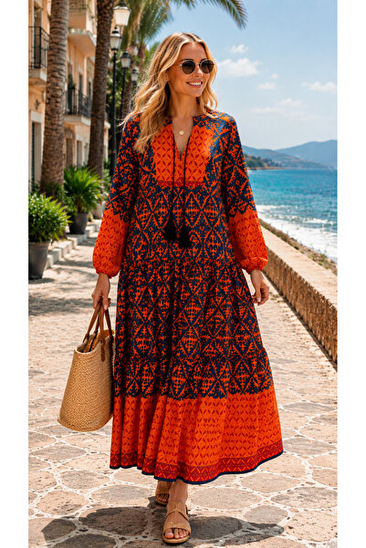 forte bella Trend Maxi Boy Ethnic Pattern Viscose Dress