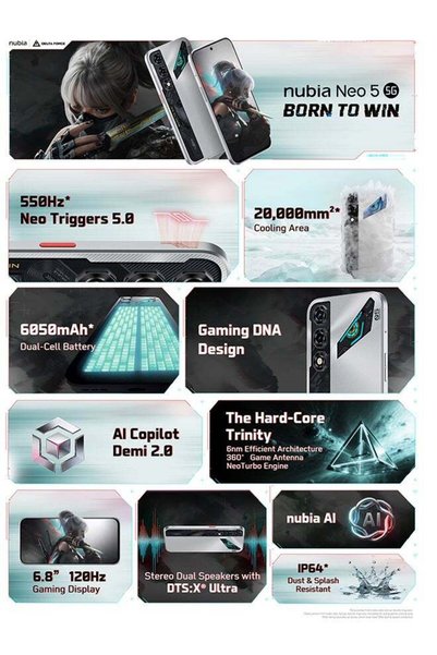 Nubia Neo 5 5G New Generation Stellar Silver (8+12)GB RAM 256GB ROM Gaming Phone - Middle East Version