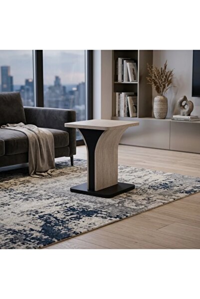 Al Hadaya Mall Wooden Service Table with Elegant Design - Beige and Black - 4...