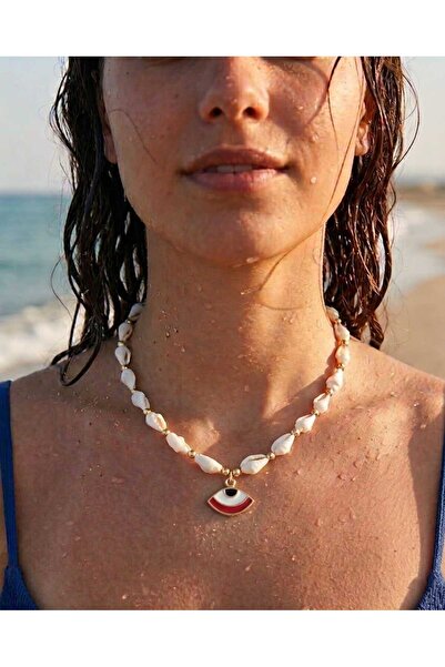 Rasa Boho Evil Eye Beaded Seashell Necklace – Summer Combination, Beach Aesth...