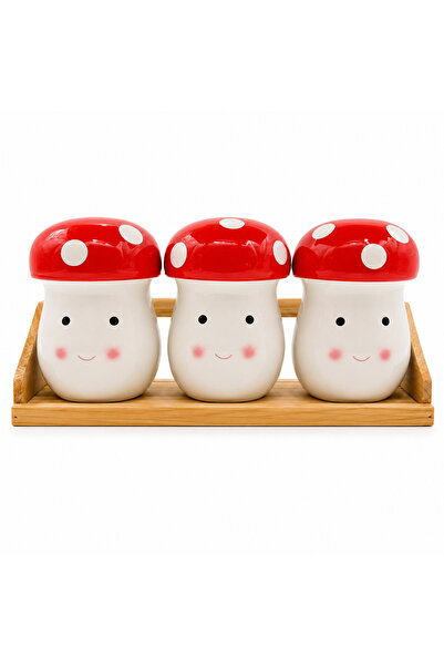 BRANDLESS Set 3 borcane decorative pentru depozitare, formă ciupercă, cu tăvi...