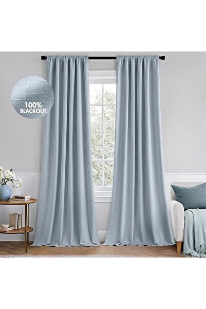 MIULEE Set de 2 perdele opace cu tiv, protecție termică, albastre, 140x225cm ...