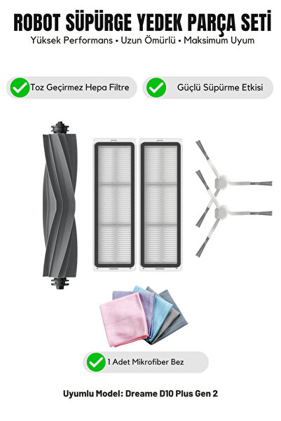Asgard Grup Compatible with Dreame D10 Plus Gen 2: 1 Main Brush, 2 White Side...