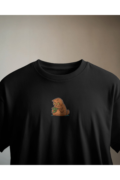 buzagi Miserly Cat Regular Unisex Black T-Shirt