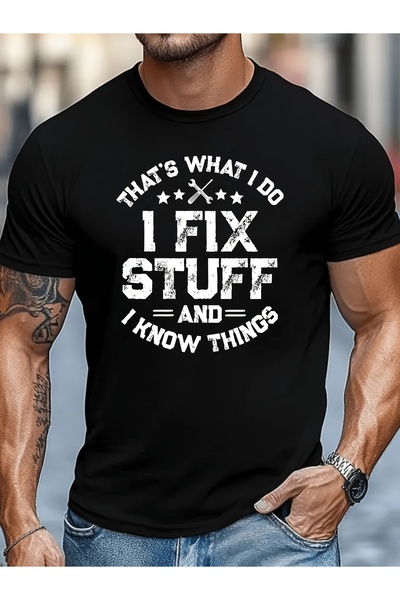 LİNA06 تي شيرت رجالي بطبعة حروف 'I Fix Stuff'، قابل للتنفس وياقة دائرية، مثال...