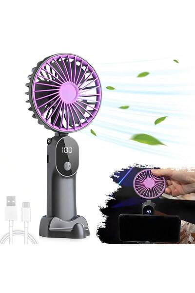 Choice1 PURPLE Portable Fan Mini Handheld Personal Fan Rechargeable LED Displ...