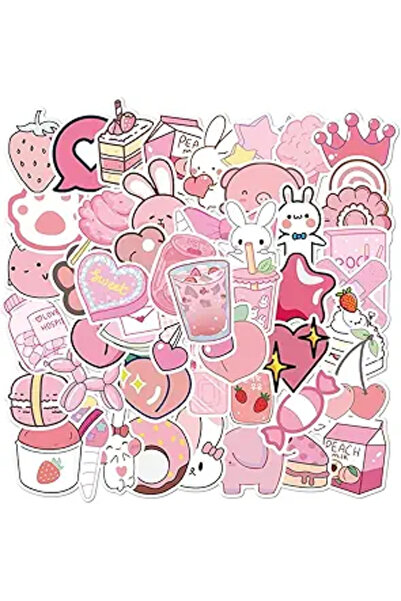 Arabest 50Pcs Cute Pink Kawaii Vinyl Stickers, Waterproof Aesthetic Decals fo...