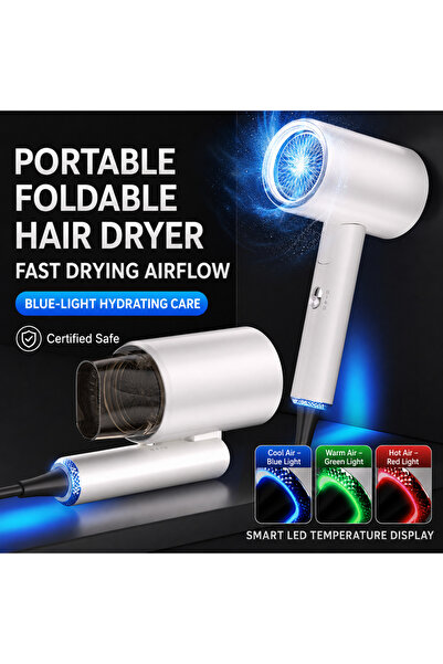 OEM Uscător de Păr Pliabil, Motor de Mare Viteză, 3 Trepte de Temperatură cu Iluminare LED, Control Inteligent al Temperaturii, Protecție la Supraîncălzire, Duză Concentratoare,ALB
