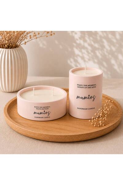 Sandal Ağacı Kokulu Mum, Dekoratif Beton Mum Ikili Set