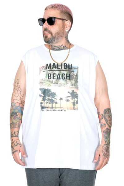 ModeXL Mode XL Μεγάλο Μέγεθος Αθλητικό Μπλουζάκι με στάμπα Malibu Beach U2601...