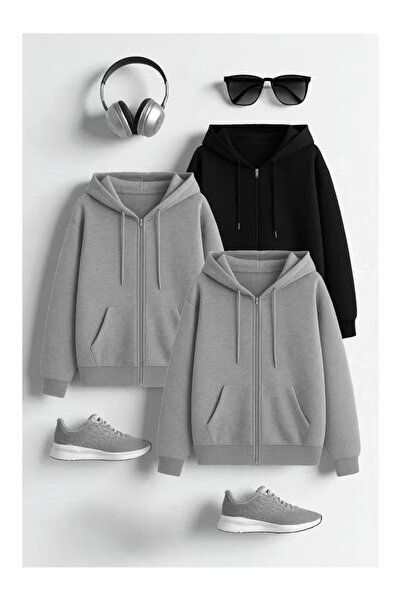 ZİYMO Triple Advantage Pack Unisex Zippered Hooded Comfortable Cut Sweatshirt