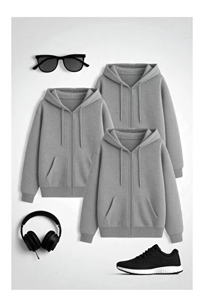 ZİYMO Triple Advantage Pack Unisex Zippered Hooded Comfortable Cut Sweatshirt