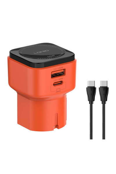 LDNIO φορτιστής τοίχου Q2420 με καλώδιο, USB/USB-C, 45W, universal πρίζα, πορ...