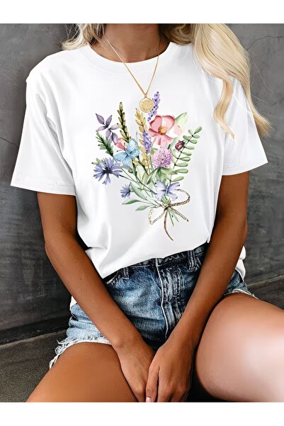 PAVRO Unisex Άνετο T-shirt με μικτό σχέδιο και στάμπα