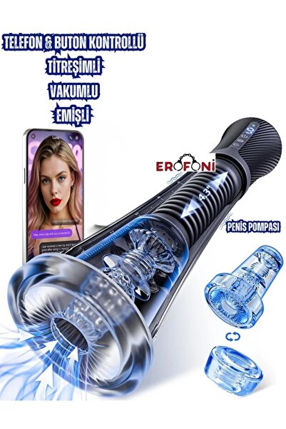 Telefon Kontrollü Usb Şarjlı 22 Cm Emişli Titreşimli Otomatik Vakumlu 3 in 1 Mastürbatörlü Akıllı Penis Pompası