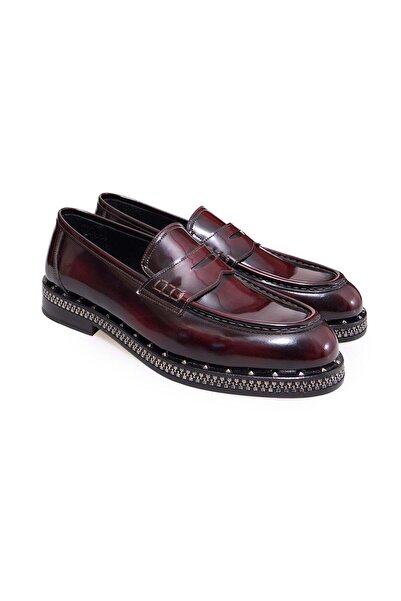 FRANCO CALVANI Burgundy Color Laceless Genuine Leather Leather Sole Men's Shoes