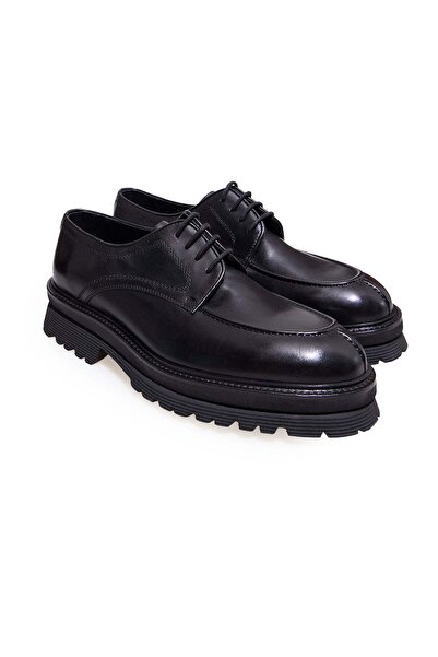 FRANCO CALVANI Black Color Lace-Up Genuine Leather Men's Shoes
