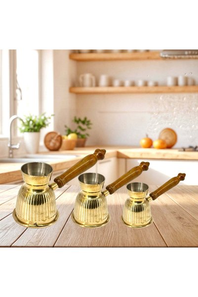Al Athar Arts Brass Turkish Coffee Warmer and Tea Maker Pot with Gold Finish(H:3.5''W:3''Capacity:275ml)