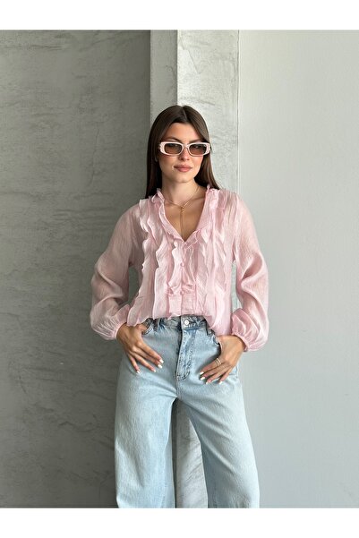 solena sln Bluză de damă cu volane, transparentă, din organza, cu decolteu în...