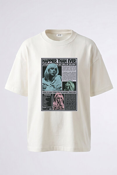 Anetos Billie Eilish_93 Λευκό μπλουζάκι με τυπωμένο σχέδιο Unisex Oversize