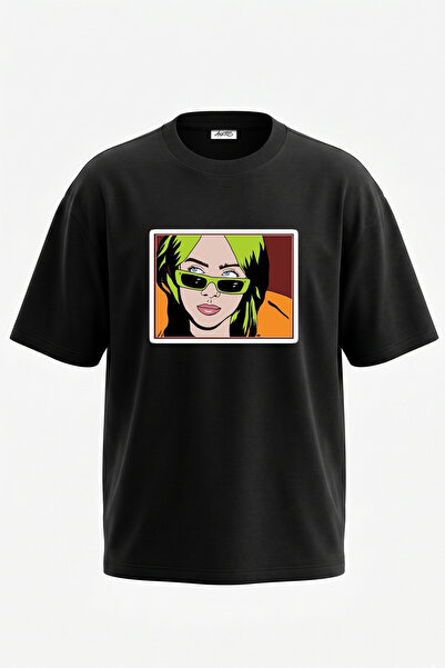 Anetos Billie Eilish_91 Design Printed Unisex Oversize Black Tshirt