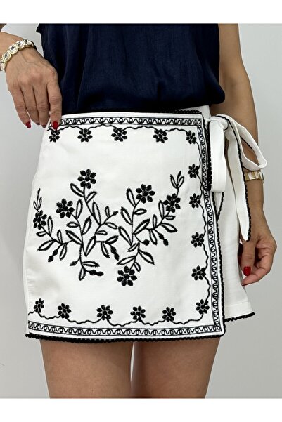 SİSTA MODA 2132 Embroidered, Belted, Short Skirt