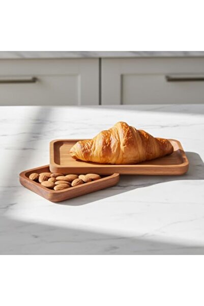 Yıldızan Edl Shop 2-Piece Natural Acacia Wood Rectangular Serving Plate and S...